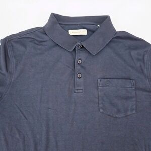 Bugatti Men's Long Sleeve Polo XL Navy Blue Piqué Pocket Shirt Cotton Blend